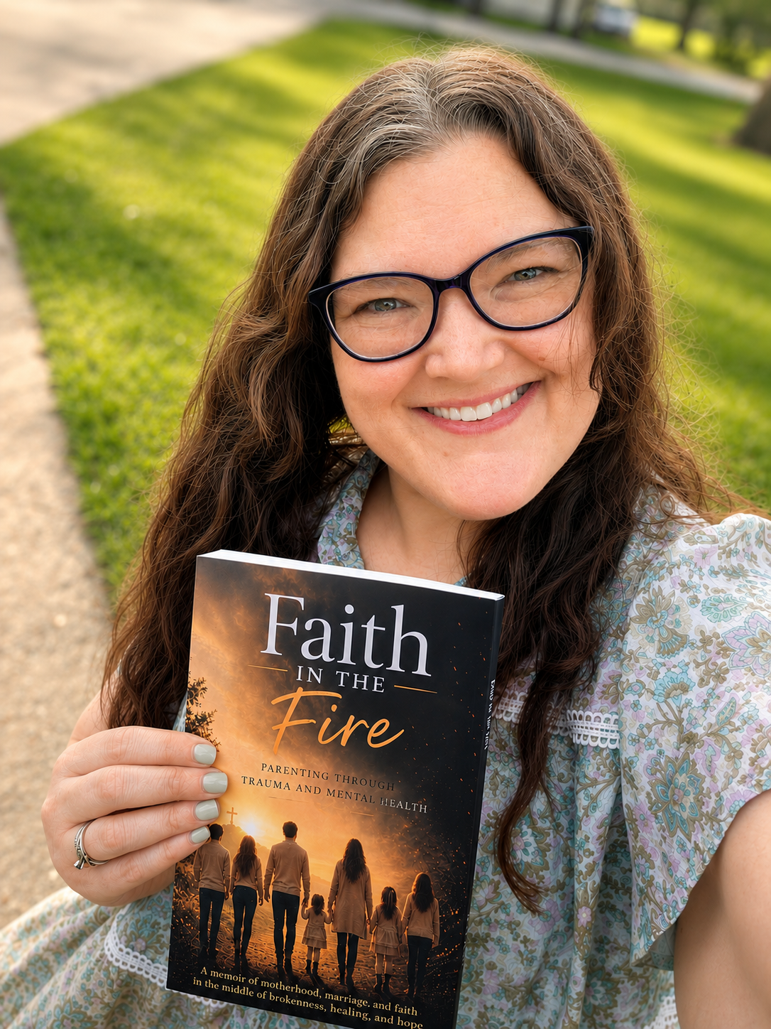 Mel A. Miller holding her memoir Faith in the Fire